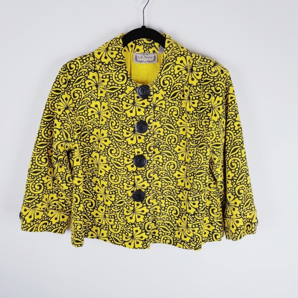 Life Style yellow pattern canvas denim Jean jacket